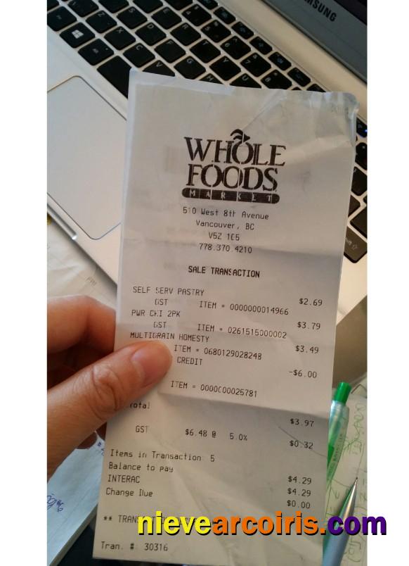 Canada Whole foods market payment receipt